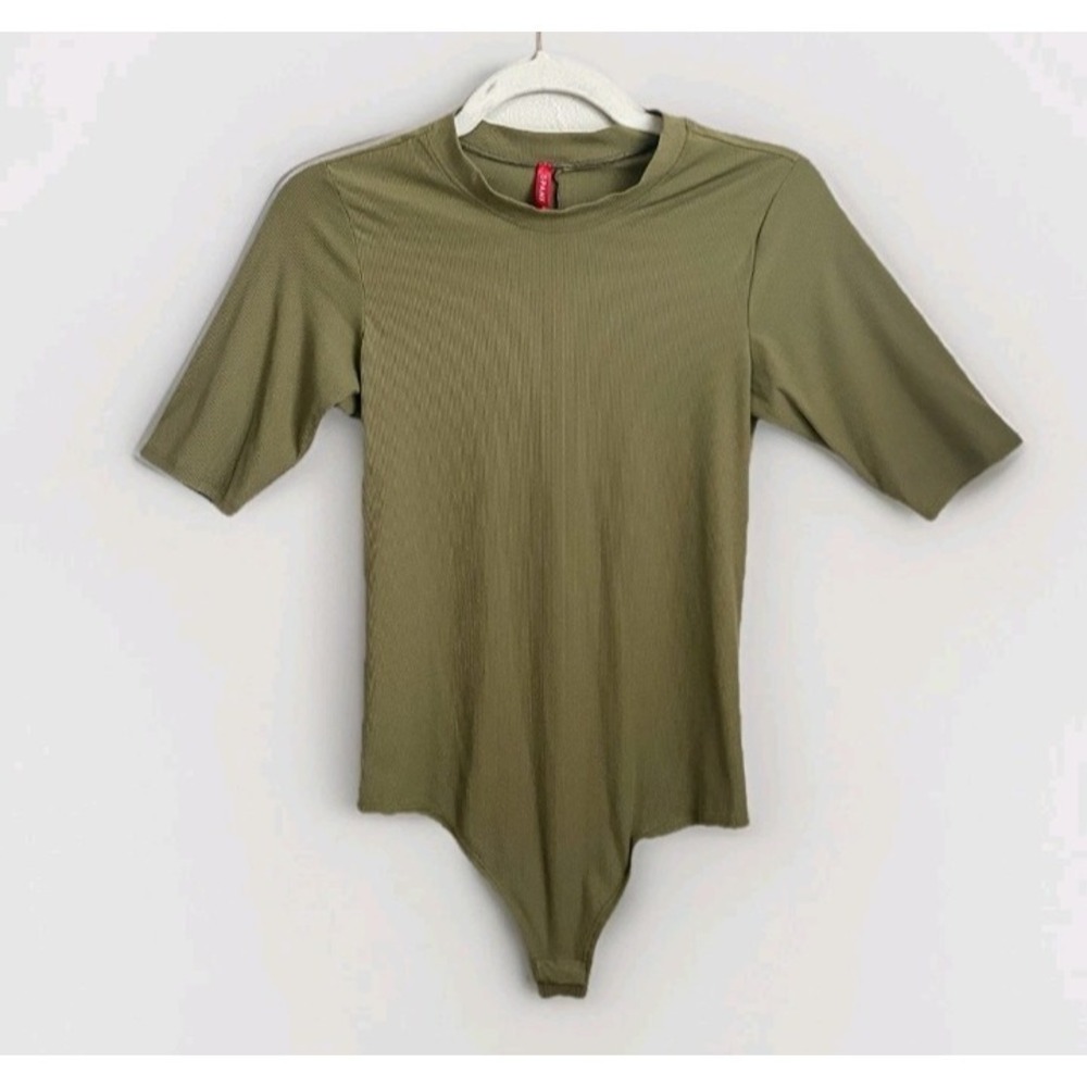 Spanx Women Top Size XL Olive Green Ribbed Bodysuit T-Shirt Lightweight
